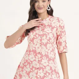 BAESD Women Floral Print Mandarin Collar Roll-Up Sleeves Ethnic Shirt Style Top-image-56