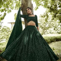 Warthy Ent Embroidered Sequinned Semi-Stitched Lehenga & Unstitched Blouse With Dupatta image 3