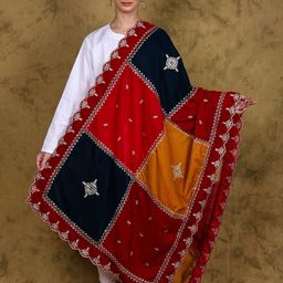 Exotic India Embroidered Velvet Dupatta with Patchwork-image-20