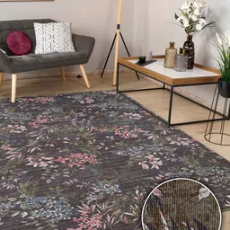 Kaleen India Grey Melange Floral Anti-Skid Polyester Carpet-31