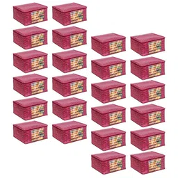 prettykrafts Maroon & Transparent 24 Pieces Printed Foldable Saree Covers Organisers-18