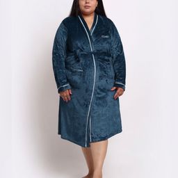 KLOTTHE Plus Size Turquoise Blue Woollen Long Sleeves Bath Robe With Belt-image-18