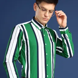 Hancock Men Button-Down Collar Multi Striped Pure Cotton Slim Fit Formal Shirt-image-48