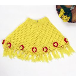 USHA ENTERPRISES Floral Design Half Sleeves Poncho - Yellow & Red-image-48