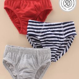 Babyoye Briefs Striped Pack Of 3 - Grey Red-image-78