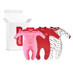 VParents Aqua Footed Baby Romper Pack of 3 - Red (Design May Vary)-image-79