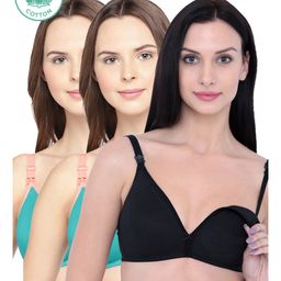 Inner Sense Pack Of 3 Organic Cotton Antimicrobial Solid Colour Nursing Bra - Sea Green & Black-image-88