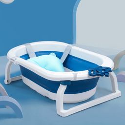 Babyhug Foldable Bathtub with Cushion - Dark Blue-79