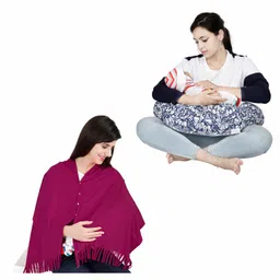 Lulamom 100% Cotton Nursing Shawl and Pillow Combo - Navy-picture-7