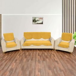 BIGGER FISH Yellow 6 Pieces 5 Seater Checked Velvet Sofa Cover-image-30