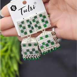tulsi imitation Artificial Stones Studded and Beads Beaded Dome Shaped Jhumkas-26