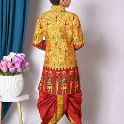 NFC CREATION Boys Ethnic Motifs Printed Regular Dupion Silk Kurta with Dhoti Pants image 4
