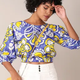 LIMEROAD Women Floral Print Puff Sleeve Cotton Top-picture-22