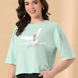 OWL MINK Women Printed Tropical Pure Cotton T-shirt-1
