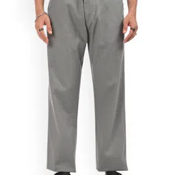 Estilocus Men Dark Gray Linen Blend Relaxed Straight Fit Joggers Trousers-image-83