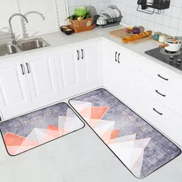 Kuber Industries Grey & Orange-Coloured Printed Anti-Slip Floor Runner & Doormat-23