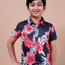 YK Boys Standard Fit Floral Printed Spread Collar Casual Shirt-30
