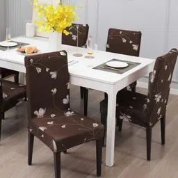 GIFTS ISLAND Set Of 6 Brown & White Floral Printed Chair Covers-14