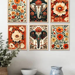 WALLLANE Brown & Red6 Pieces Wood Floral and Botanical Wall Paintings-image-86