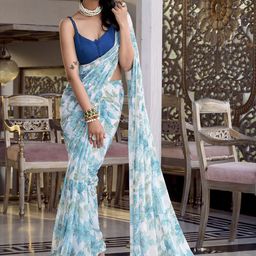LOOKNBOOK ART Floral Beads and Stones Pure Georgette Tussar Saree-image-57