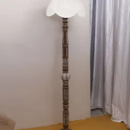Devansh White & Brown Conical Wooden Floor Lamp-55
