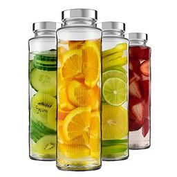 CROCO JAR Transparent Set of 4 Glass Solid Water Bottle-11