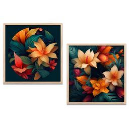 Kotart Brown & Orange Colored 2 Pieces Floral Printed Wooden Wall Arts-picture-47