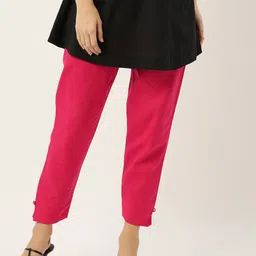 Ms.Lingies Women Solid Mid-Rise Regular Fit Pure Cotton Trousers-image-14