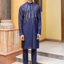 PATR Embroidered Mandarin Collar Straight Kurta With Trousers And Dupatta-picture-11