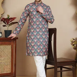 Anouk Rustic Floral Printed Band Collar Straight Kurta With Pyjamas-image-96