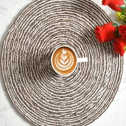 Aura 6-Pcs Brown & White Spiral Round CottonTable Placemats-5