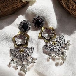 Anouk German Silver Silver-Plated Artificial Beaded Contemporary Drop Earrings-image-45