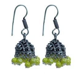 Abhooshan Silver-Plated Artificial Beaded Oxidised Dome Shaped Jhumkas-image-85