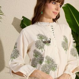 Indo Era Adults-Women Woven Design Embroidered Cotton Kurta with Trousers-picture-9