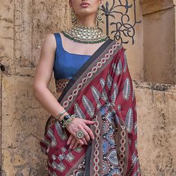 Anouk Ajrak Block Silk Blend Banarasi Saree-17