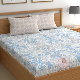 CHHAVI INDIA Pink & Blue Printed Microfiber 210 TC Queen Bedsheet Set 2.50m x 2.25m-image-87