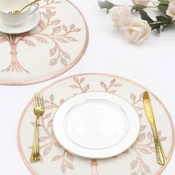 LooMantha White & Copper Toned 2 Pieces Floral Textured Table Placemats-33