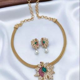 ROFARWORD Gold-Plated CZ Stones Studded & Pearls Beaded Jewellery Set-1