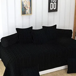 UrbanArts 8 Pcs Black Striped Cotton Diwan Set-picture-5