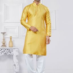 OUTLUK Floral Yoke Design Mandarin Collar Pure Silk Straight Kurta With Trousers-image-75