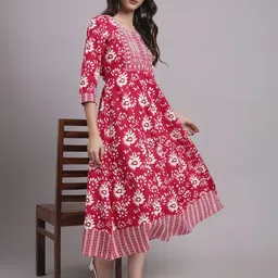 Jaipur Kurti Women Floral Embroidered A-Line Midi Dress-image-79