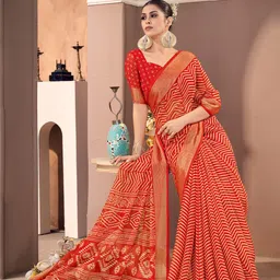 Saree mall Zari Poly Chiffon Block Print Sarees-18