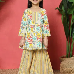 Readiprint Fashions Girls Floral Printed Empire Gotta Patti Pure Cotton Kurti with Sharara-picture-47
