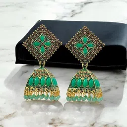 Stylewell Gold-Plated Rhinestone Studded & Beads Beaded Dome Shaped Jhumkas-47