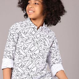 V-Mart Boys Conversational Printed Spread Collar Cotton Casual Shirt-image-37