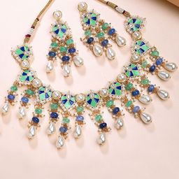 KARATCART Women Gold-Plated Kundan Studded Meenakari Choker Necklace & Earring Set-picture-7