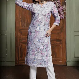 KALINI Women Floral Embroidered Chikankari Kurta with Palazzos-image-46