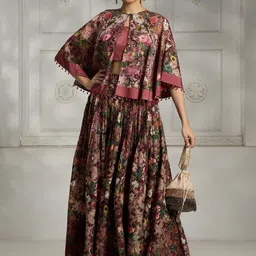 Rivaar By Rocky Star Round Neck Top With Cape & Skirt-image-34