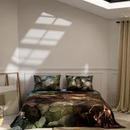 Stoa Paris Louvre Brown & Green 300 TC King Bedsheet with 2 Pillow Covers-picture-56