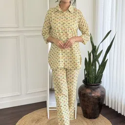 SIJOPA Printed Pure Cotton Collared Neck Three Fourth Sleeves Tunic With Trouser Co-Ords-image-20